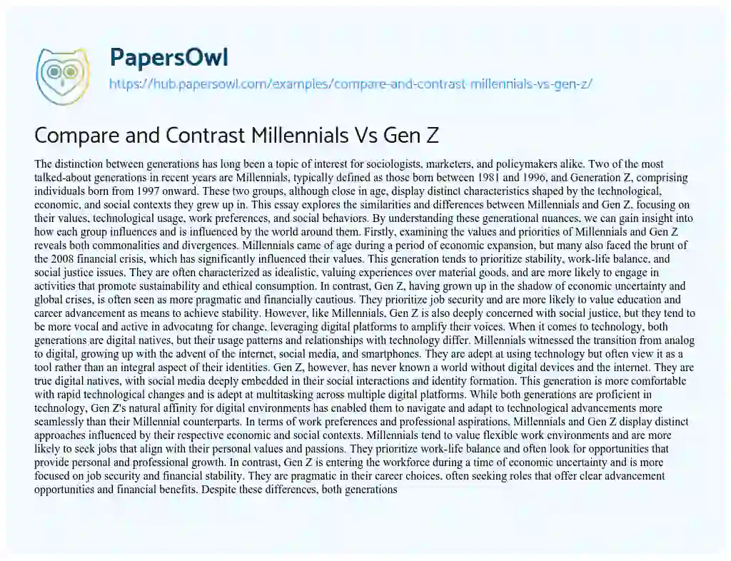 Essay on Compare and Contrast Millennials Vs Gen Z