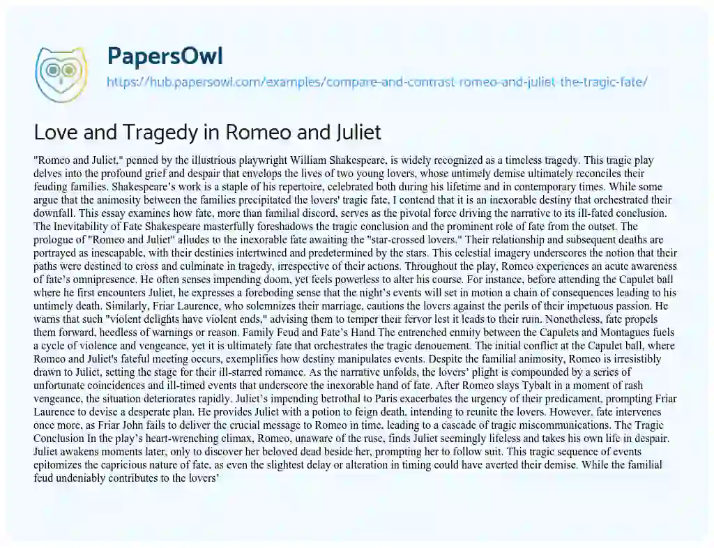Essay on Love and Tragedy in Romeo and Juliet