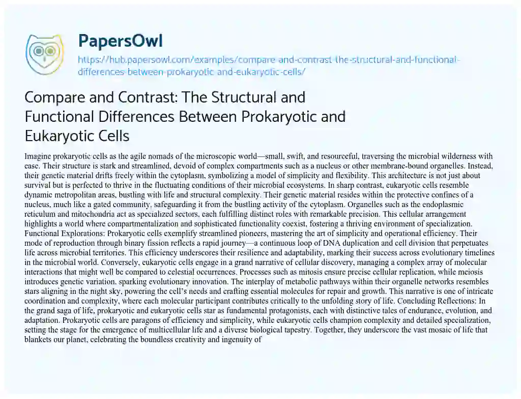 Essay on Compare and Contrast: The Structural and Functional Differences Between Prokaryotic and Eukaryotic Cells