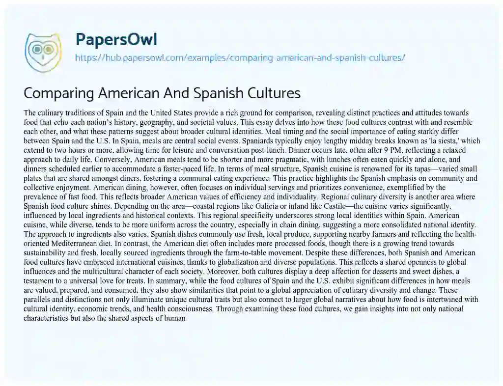 Essay on Comparing American And Spanish Cultures