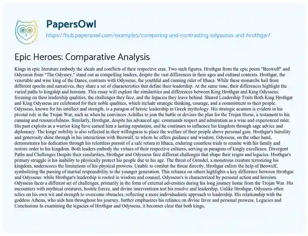 Essay on Epic Heroes: Comparative Analysis