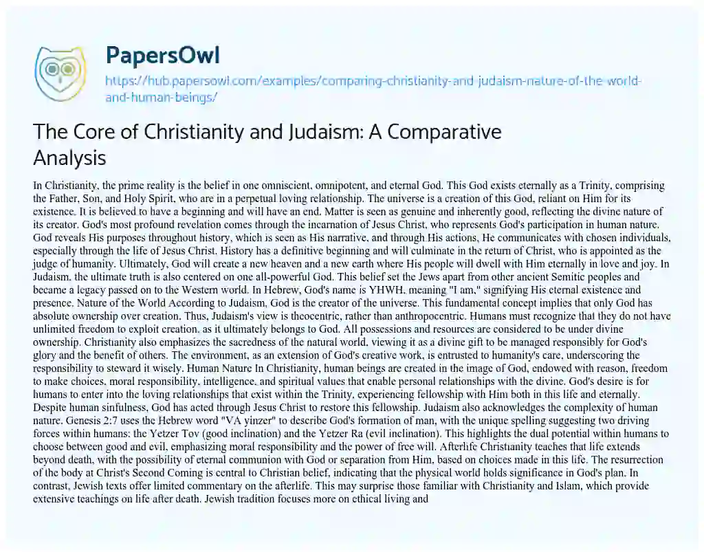 Essay on The Core of Christianity and Judaism: A Comparative Analysis