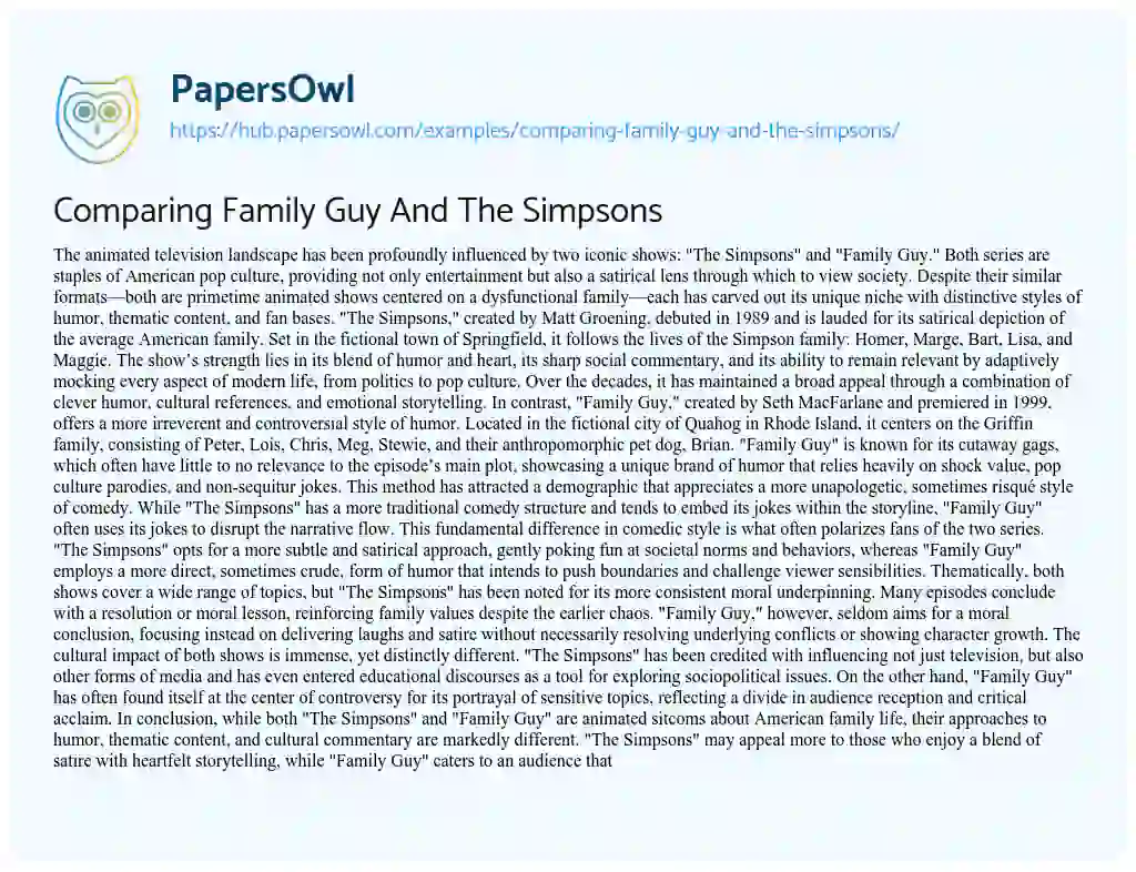Essay on Comparing Family Guy And The Simpsons
