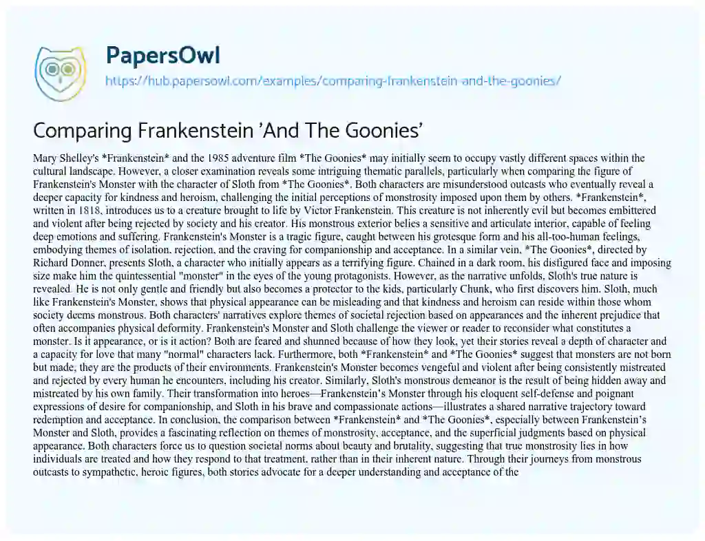Essay on Comparing Frankenstein ‘And The Goonies’