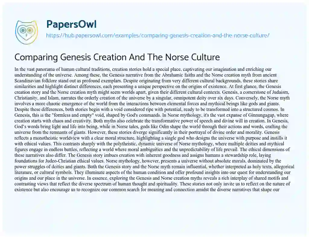 Essay on Comparing Genesis Creation And The Norse Culture