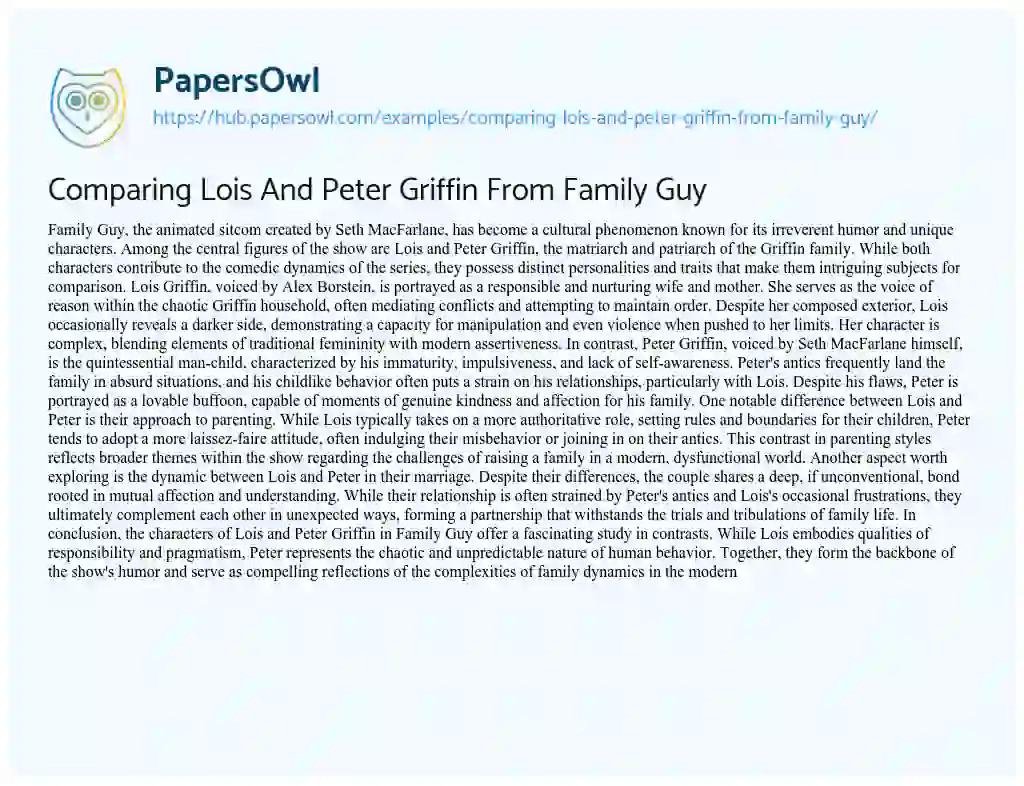 Essay on Comparing Lois And Peter Griffin From Family Guy