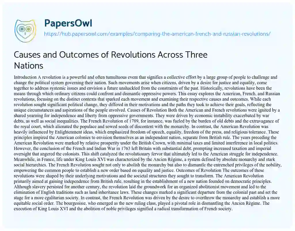 Essay on Causes and Outcomes of Revolutions Across Three Nations
