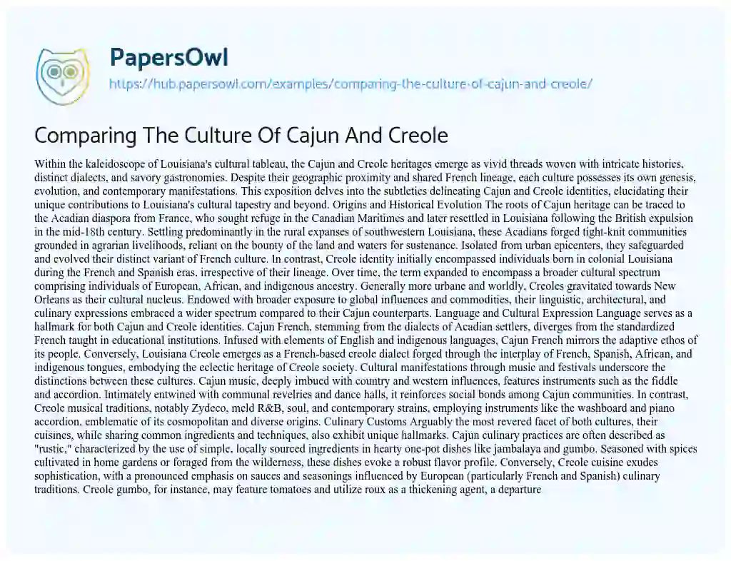 Essay on Comparing The Culture Of Cajun And Creole