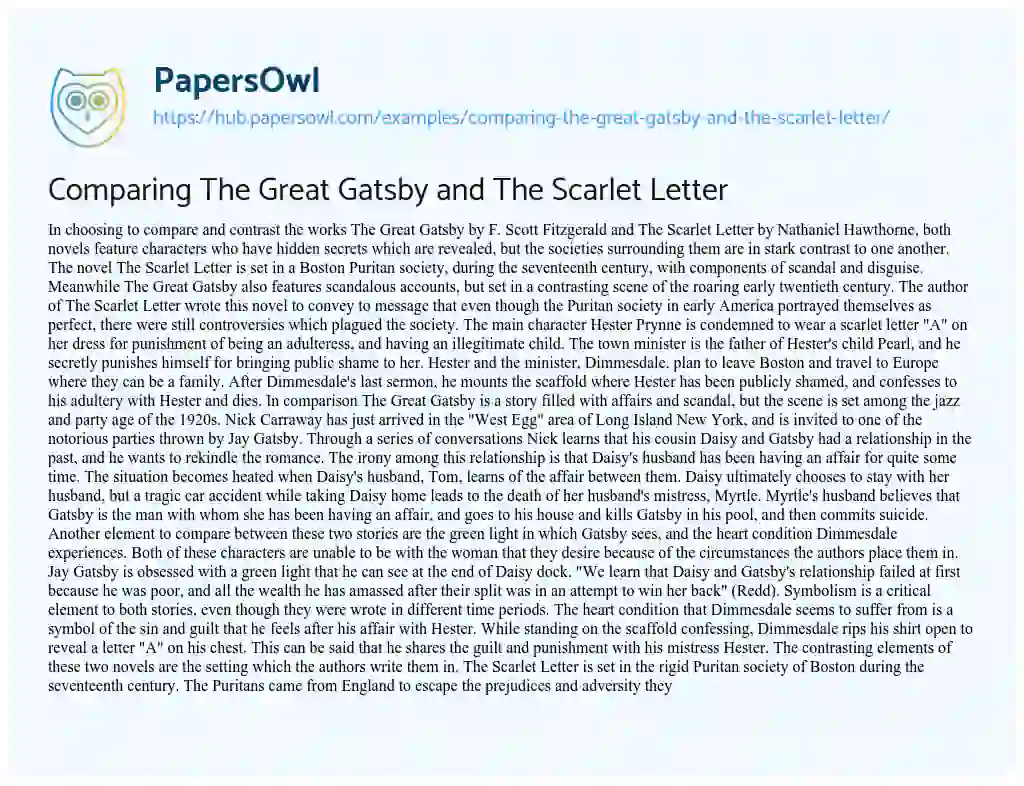 Essay on Comparing The Great Gatsby and The Scarlet Letter