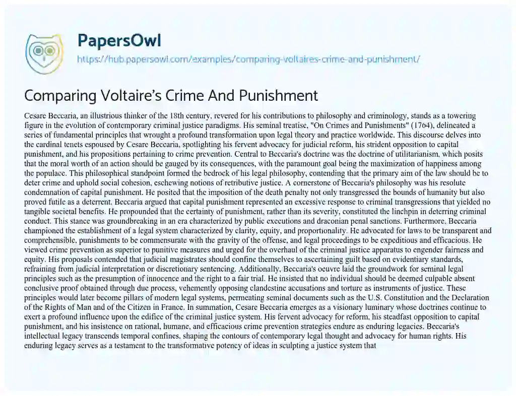 Essay on Comparing Voltaire’s Crime And Punishment