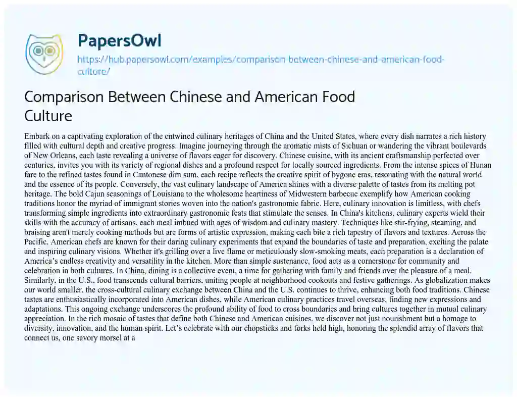 Essay on Comparison Between Chinese and American Food Culture