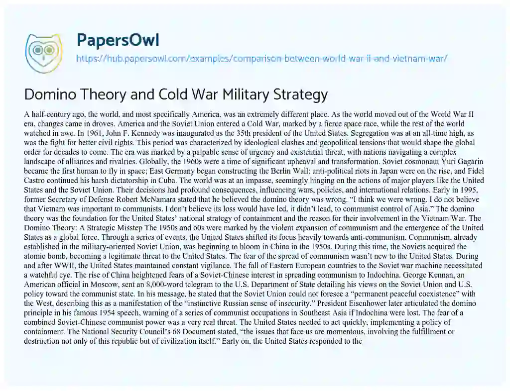 Essay on Domino Theory and Cold War Military Strategy