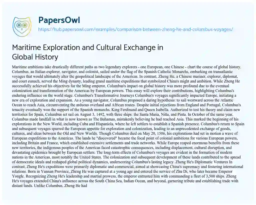 Essay on Maritime Exploration and Cultural Exchange in Global History