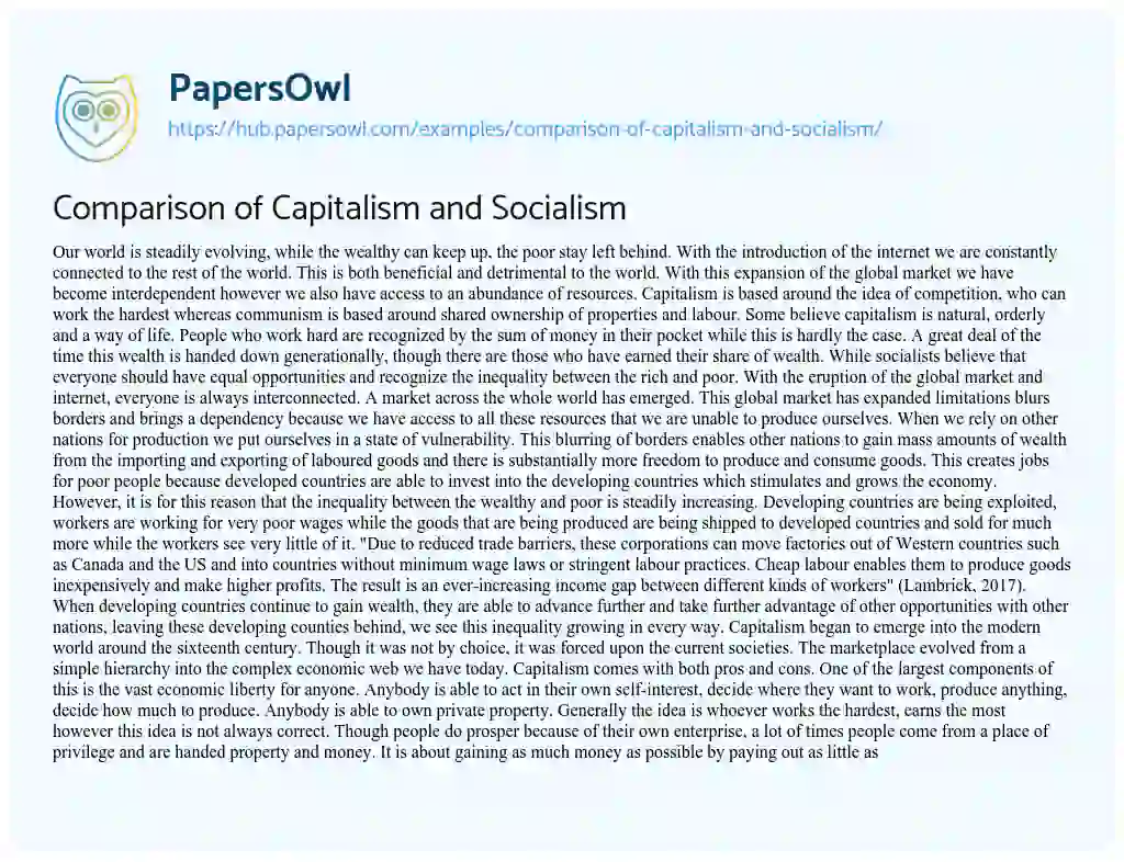 Essay on Comparison of Capitalism and Socialism