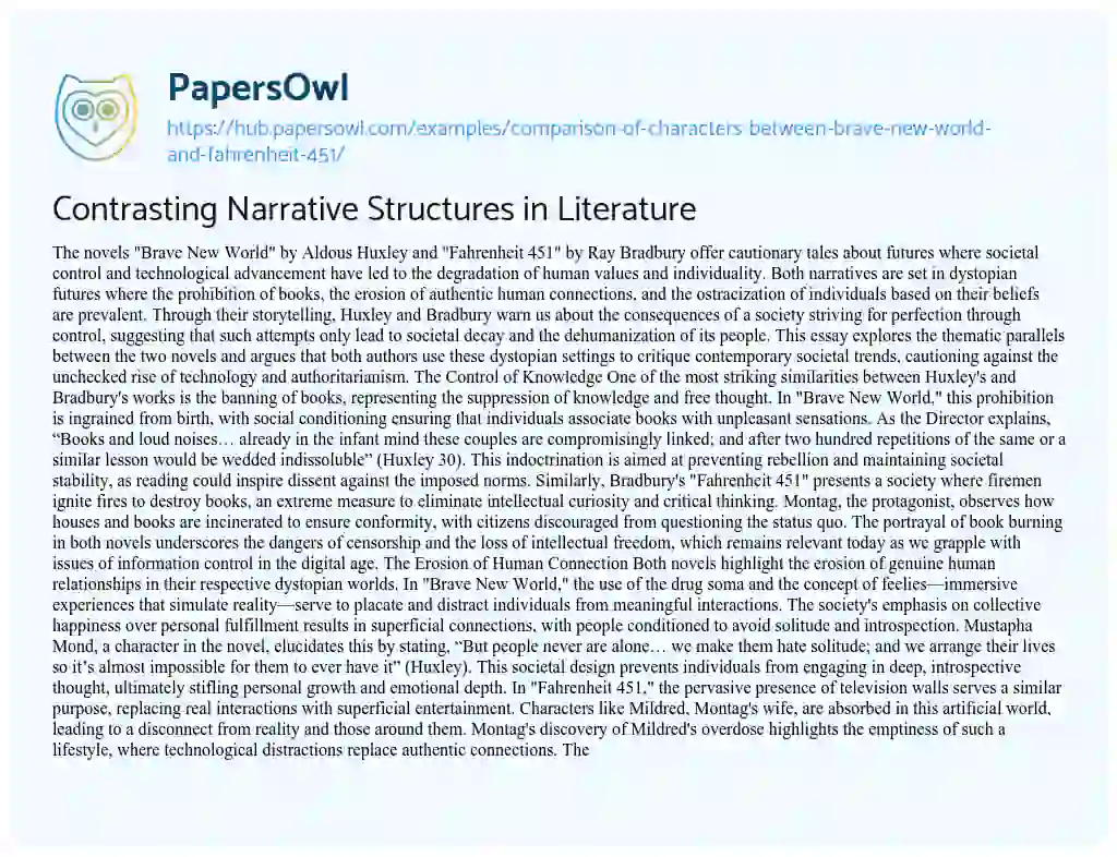 Essay on Contrasting Narrative Structures in Literature