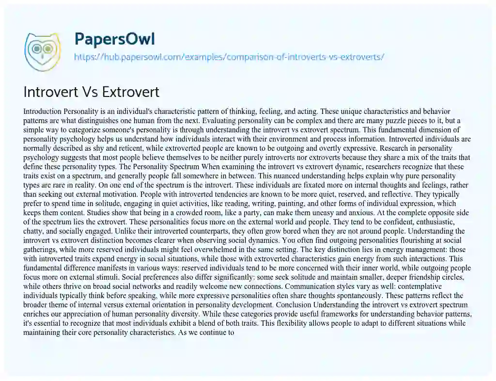 Essay on Introvert Vs Extrovert