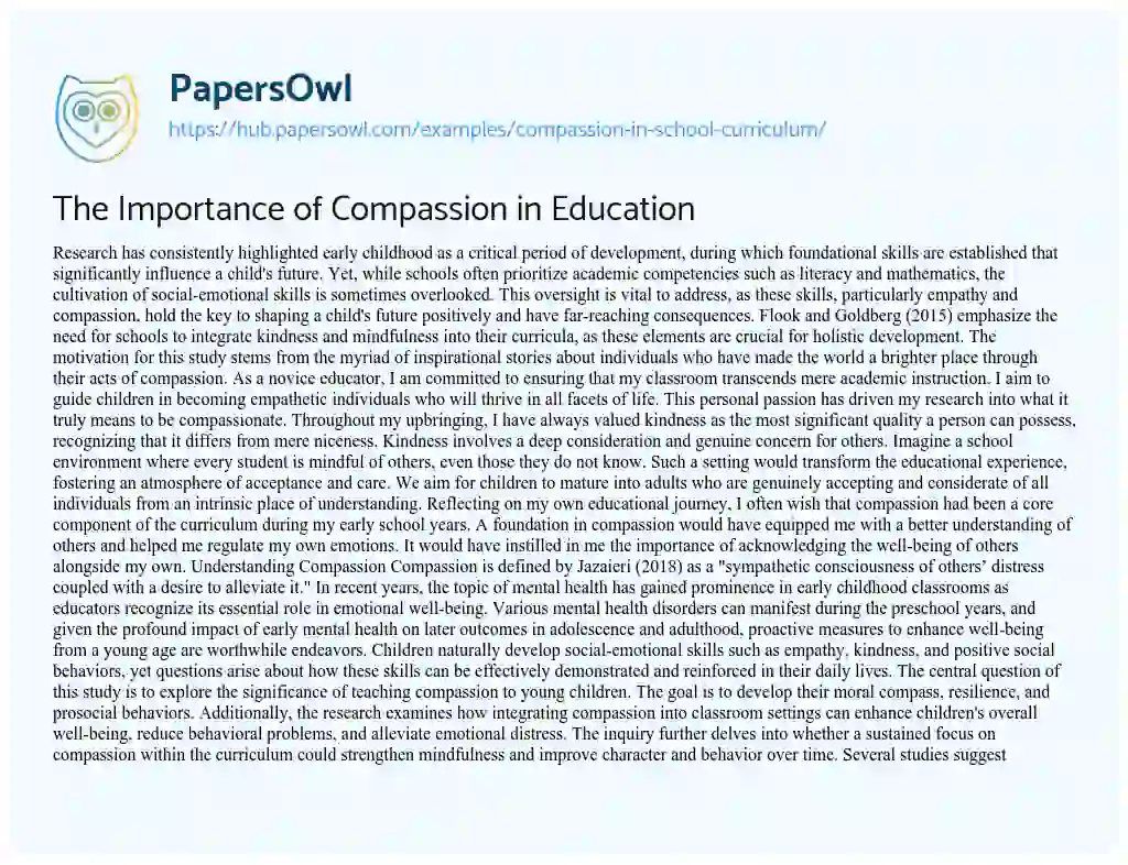 Essay on The Importance of Compassion in Education