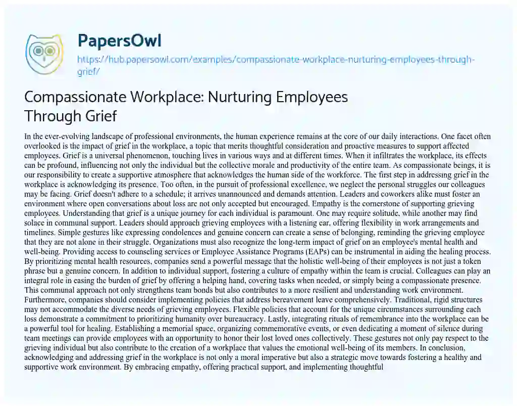 Essay on Compassionate Workplace: Nurturing Employees Through Grief