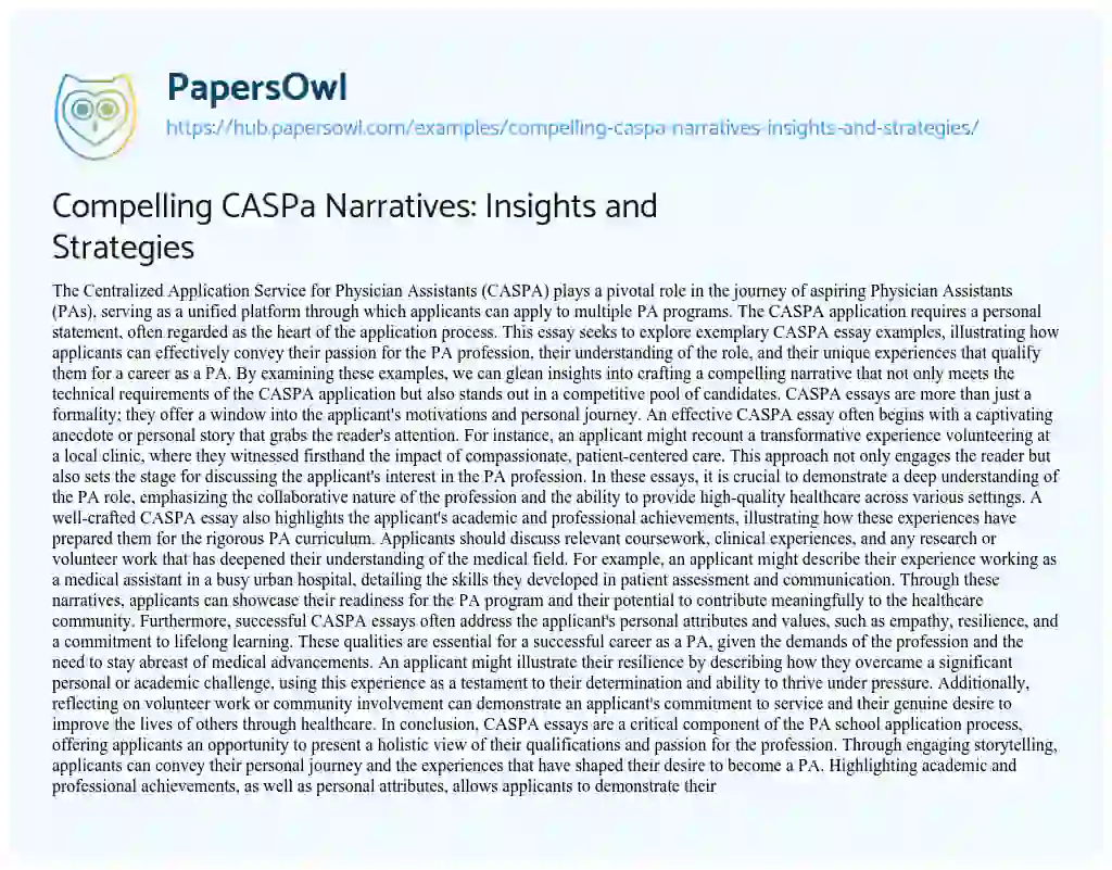 Essay on Compelling CASPa Narratives: Insights and Strategies