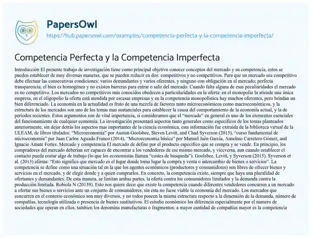 Essay on Competencia Perfecta y la Competencia Imperfecta