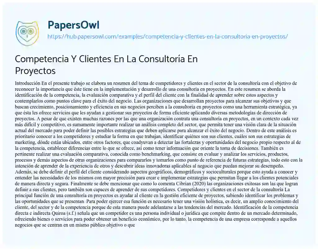 Essay on Competencia Y Clientes En La Consultoría En Proyectos