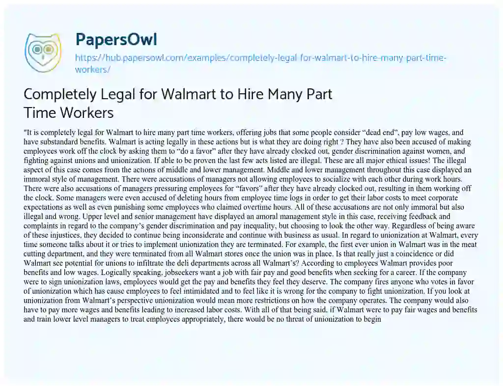 Essay on Completely Legal for Walmart to Hire Many Part Time Workers