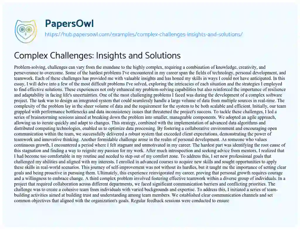 Essay on Complex Challenges: Insights and Solutions