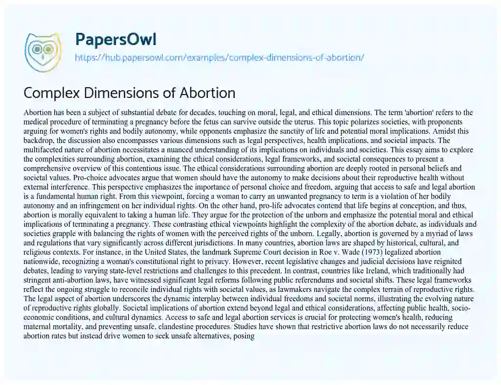 Essay on Complex Dimensions of Abortion