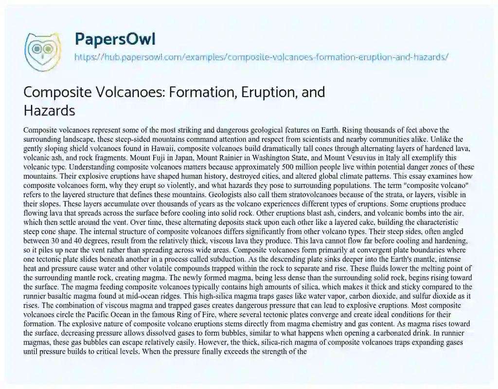 Essay on Composite Volcanoes: Formation, Eruption, and Hazards