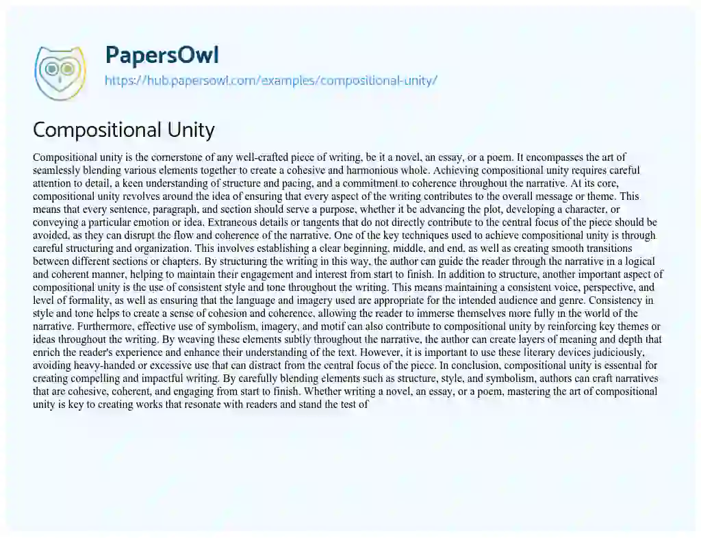 Essay on Compositional Unity