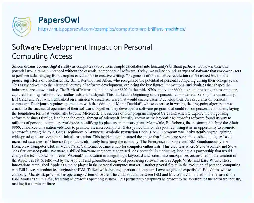 Essay on Software Development Impact on Personal Computing Access