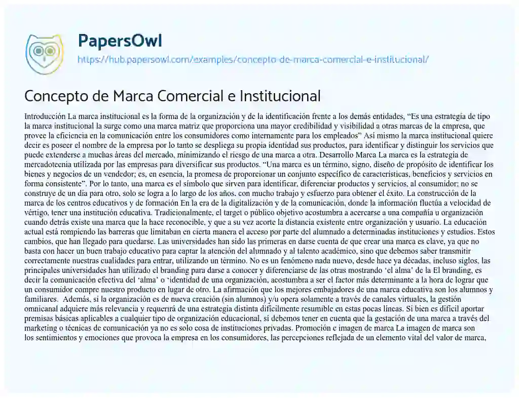 Essay on Concepto de Marca Comercial e Institucional