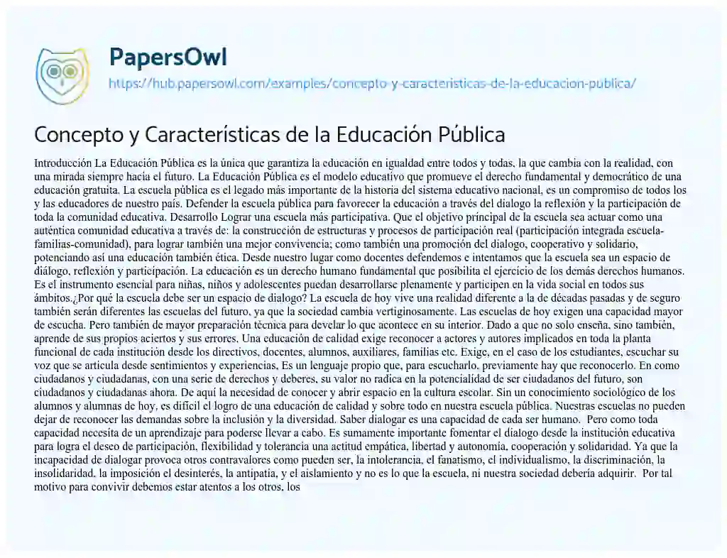 Essay on Concepto y Características de la Educación Pública