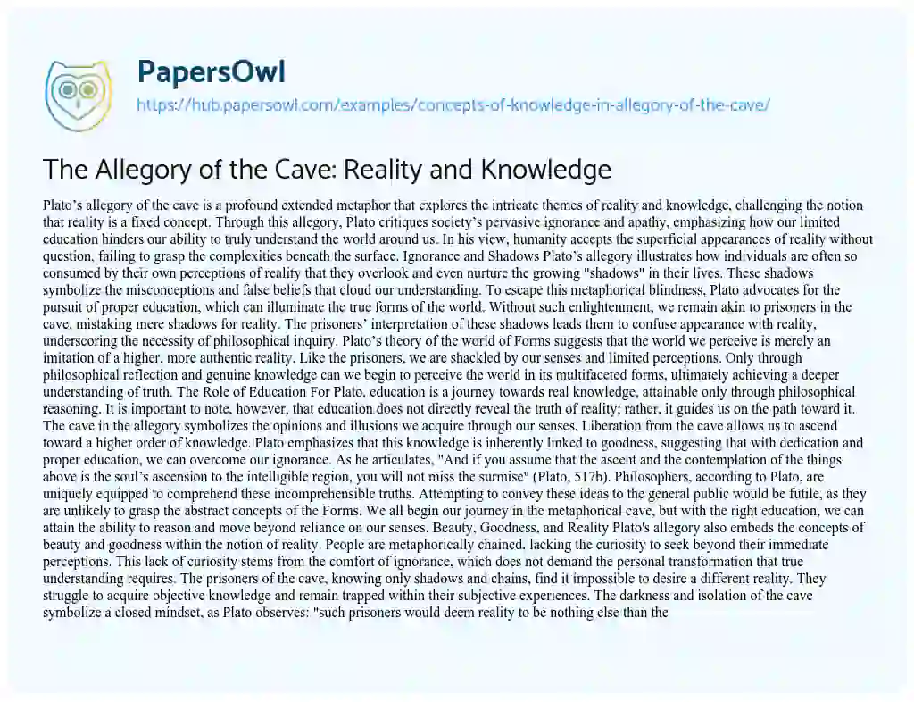Essay on The Allegory of the Cave: Reality and Knowledge