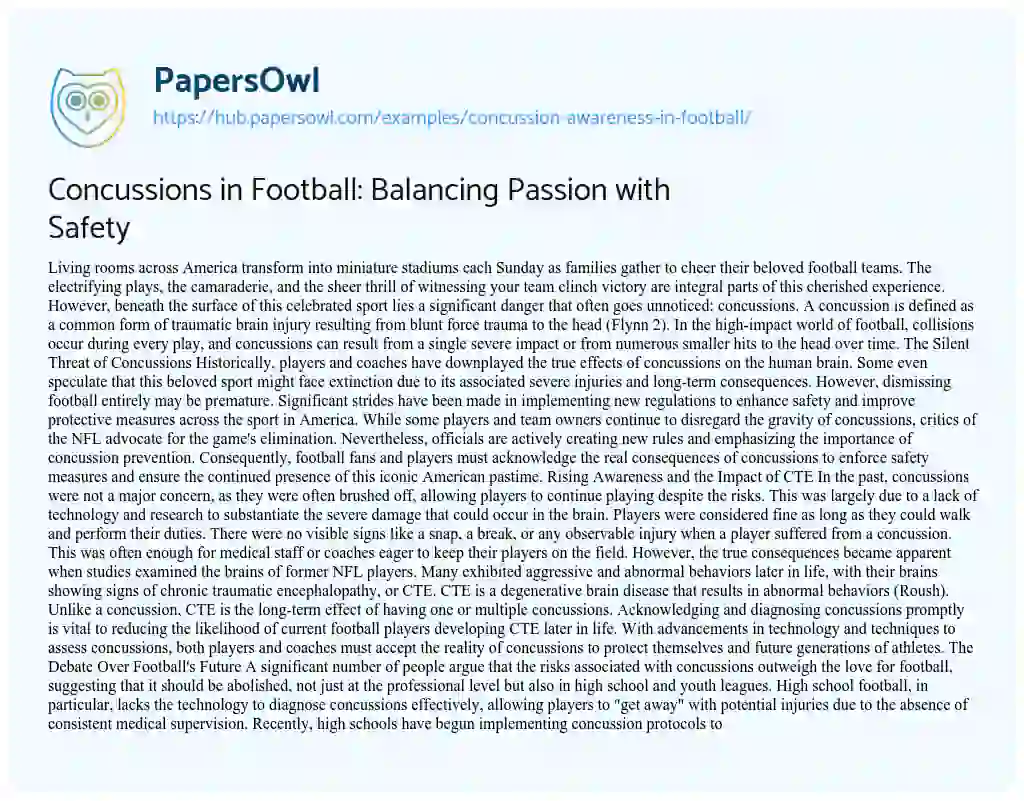 Essay on Concussions in Football: Balancing Passion with Safety