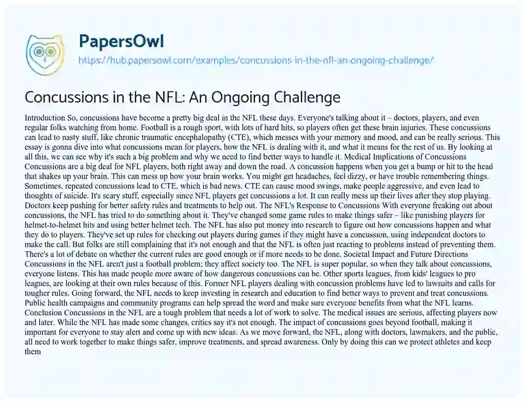Essay on Concussions in the NFL: An Ongoing Challenge