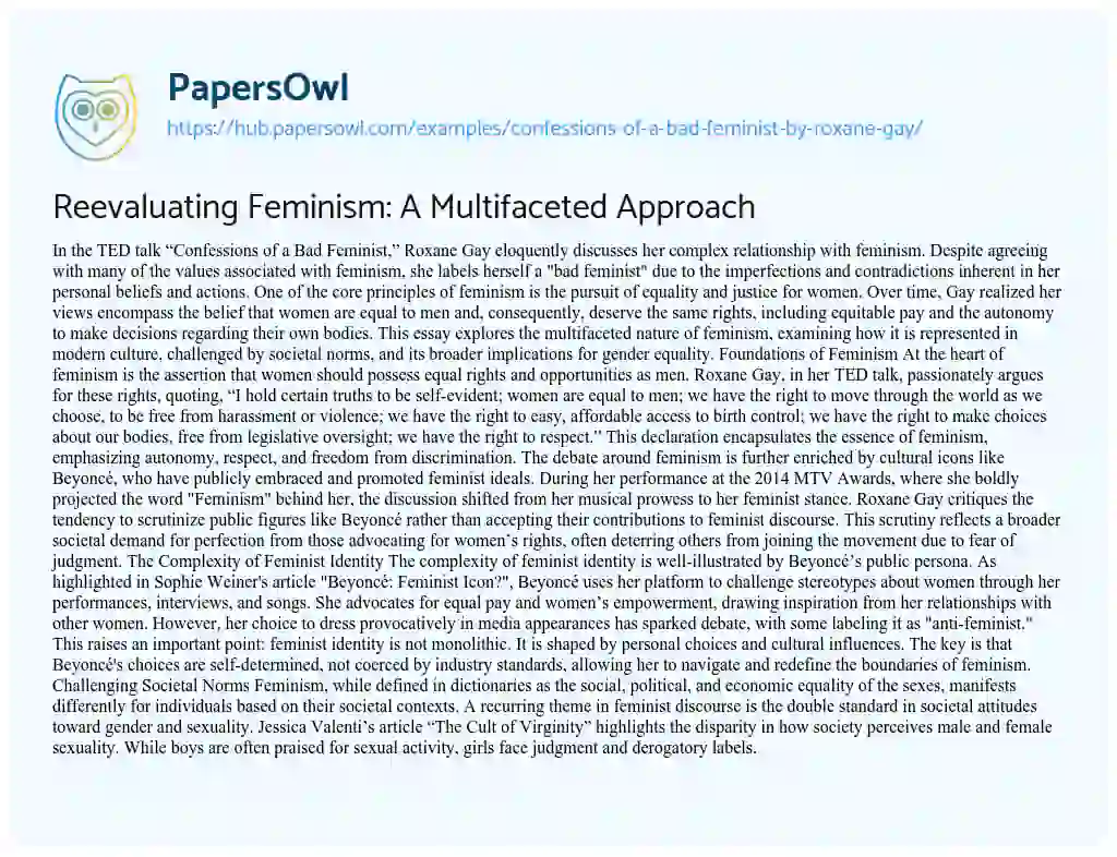 Essay on Reevaluating Feminism: A Multifaceted Approach