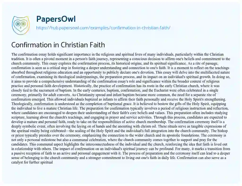 Essay on Confirmation in Christian Faith