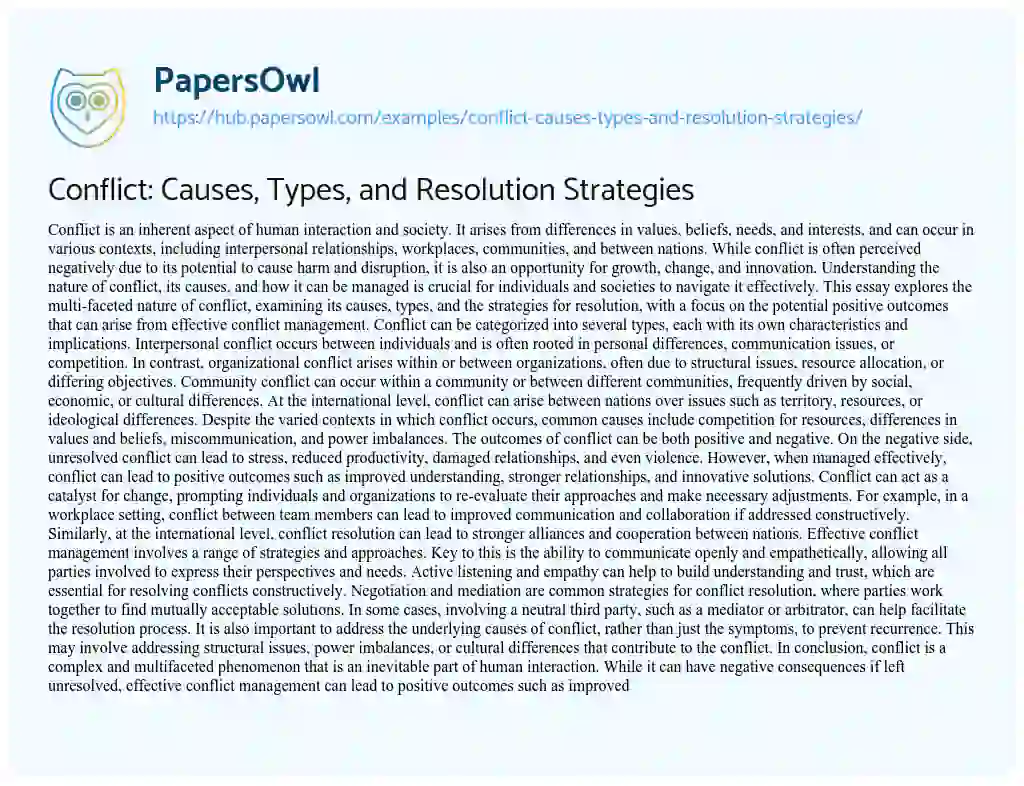 Essay on Conflict: Causes, Types, and Resolution Strategies