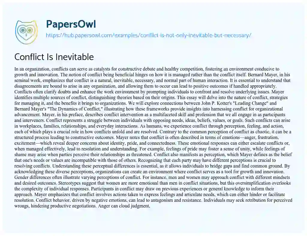 Essay on Conflict Is Inevitable