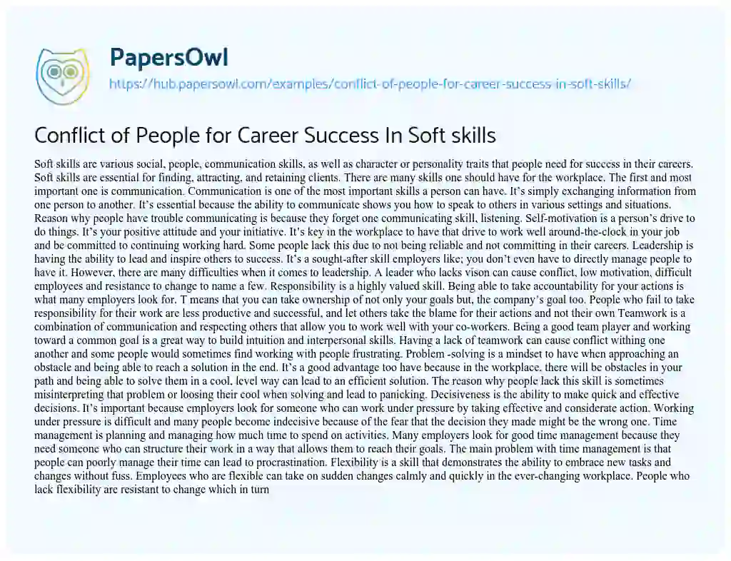 Essay on Conflict of People for Career Success In Soft skills