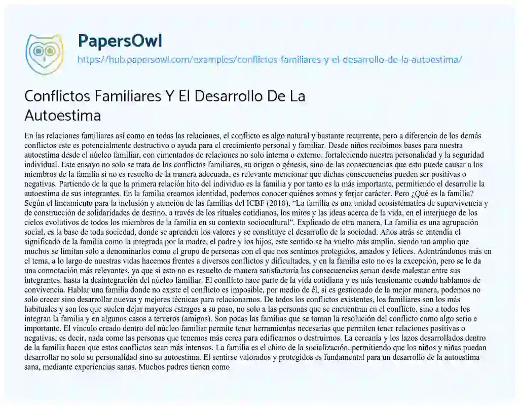Essay on Conflictos Familiares Y El Desarrollo De La Autoestima