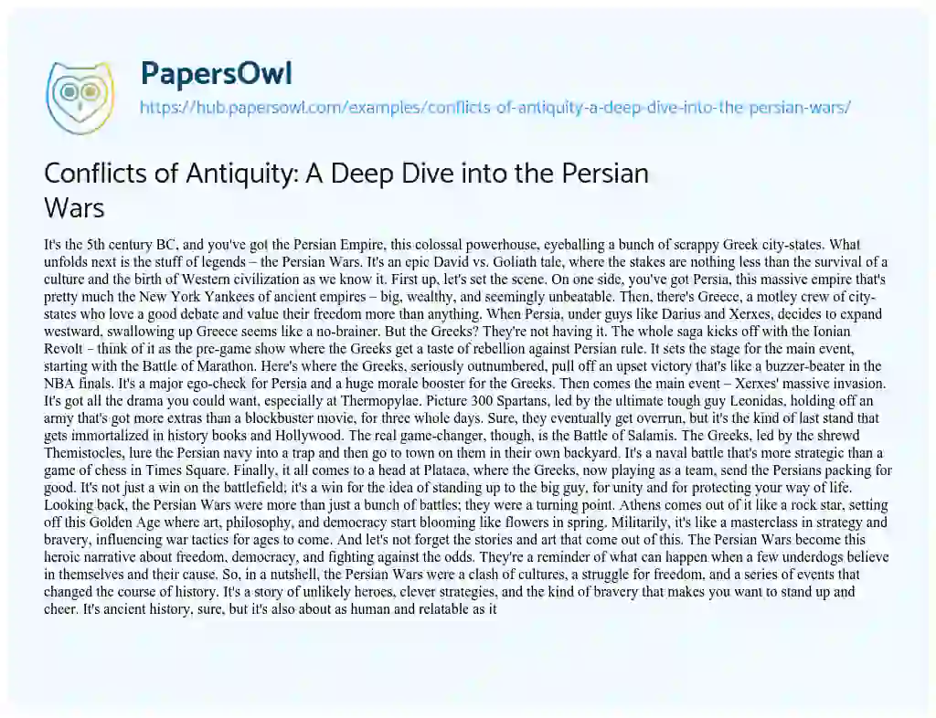 Essay on Conflicts of Antiquity: A Deep Dive into the Persian Wars