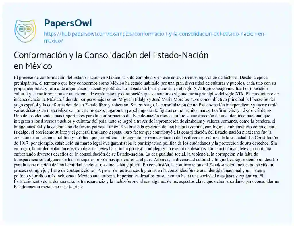 Essay on Conformación y la Consolidación del Estado-Nación en México