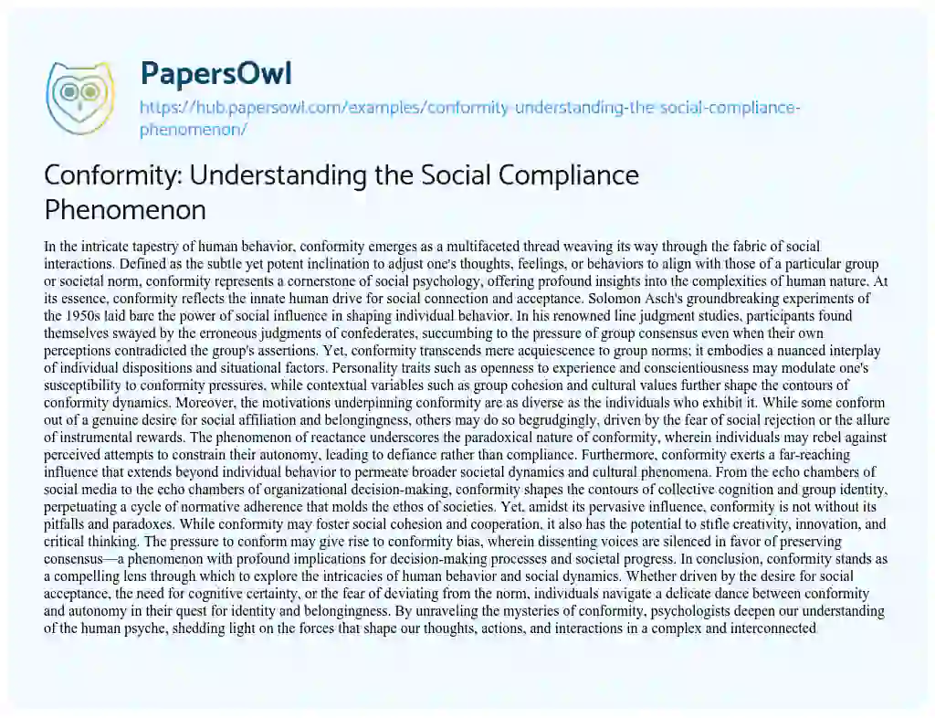 Essay on Conformity: Understanding the Social Compliance Phenomenon