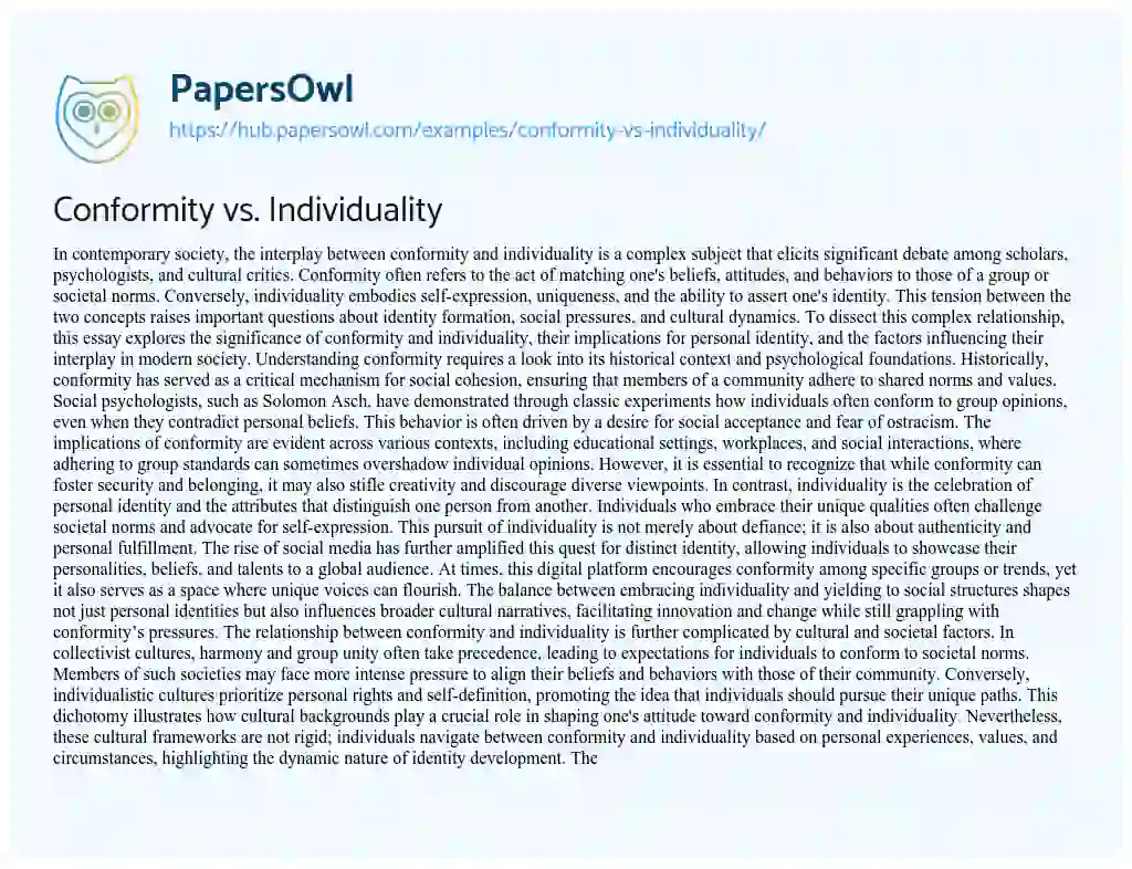 Essay on Conformity vs. Individuality