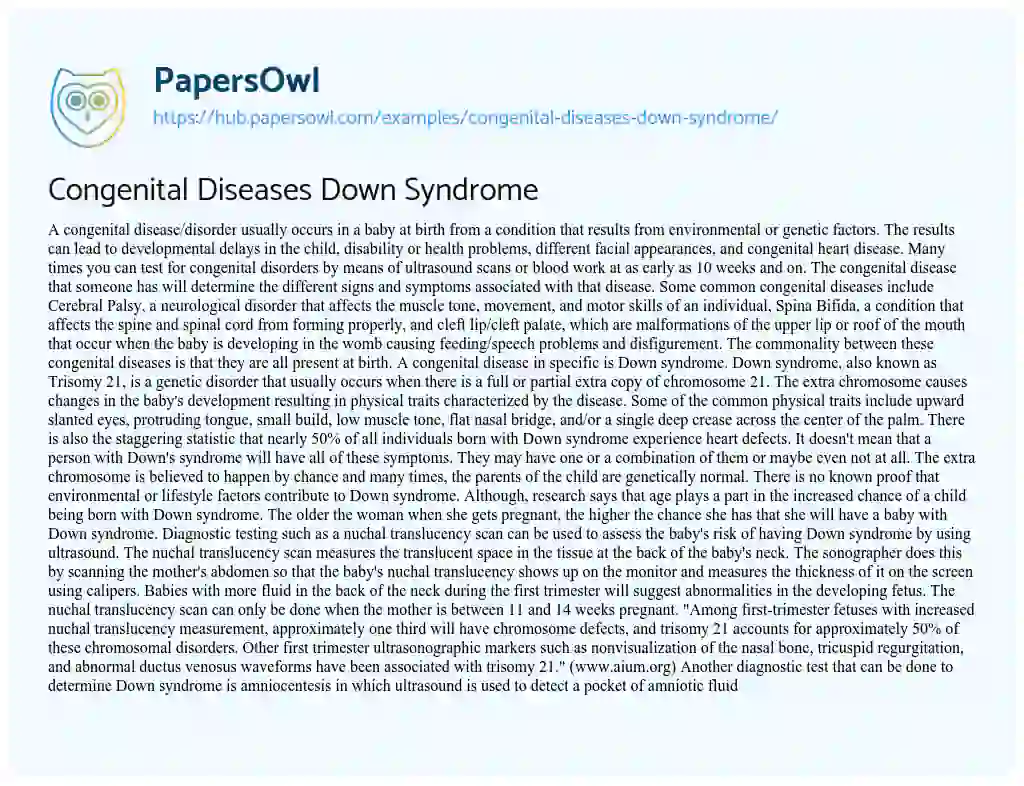 Essay on Congenital Diseases Down Syndrome