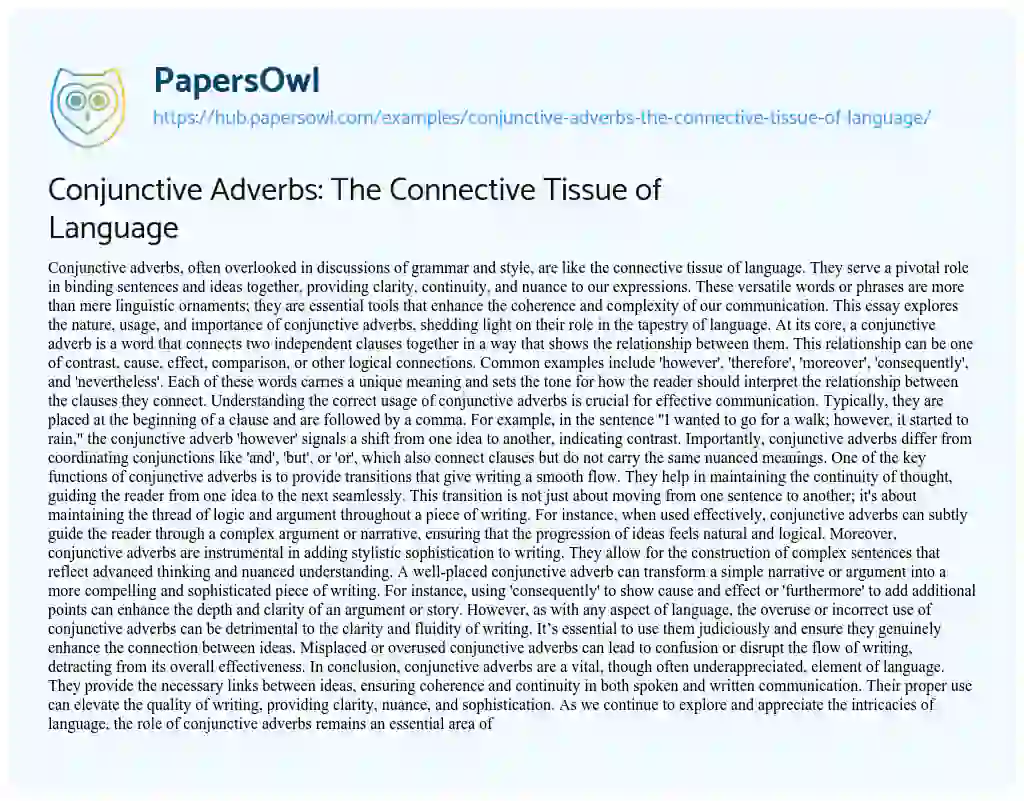 Essay on Conjunctive Adverbs: The Connective Tissue of Language
