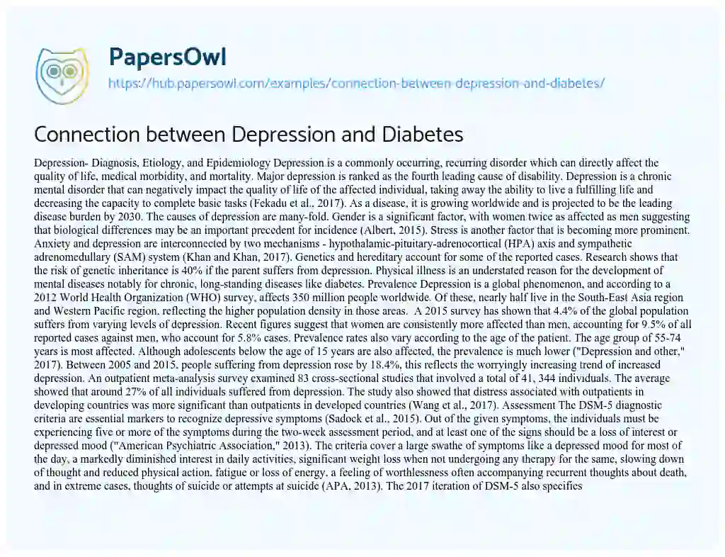 Essay on Connection between Depression and Diabetes