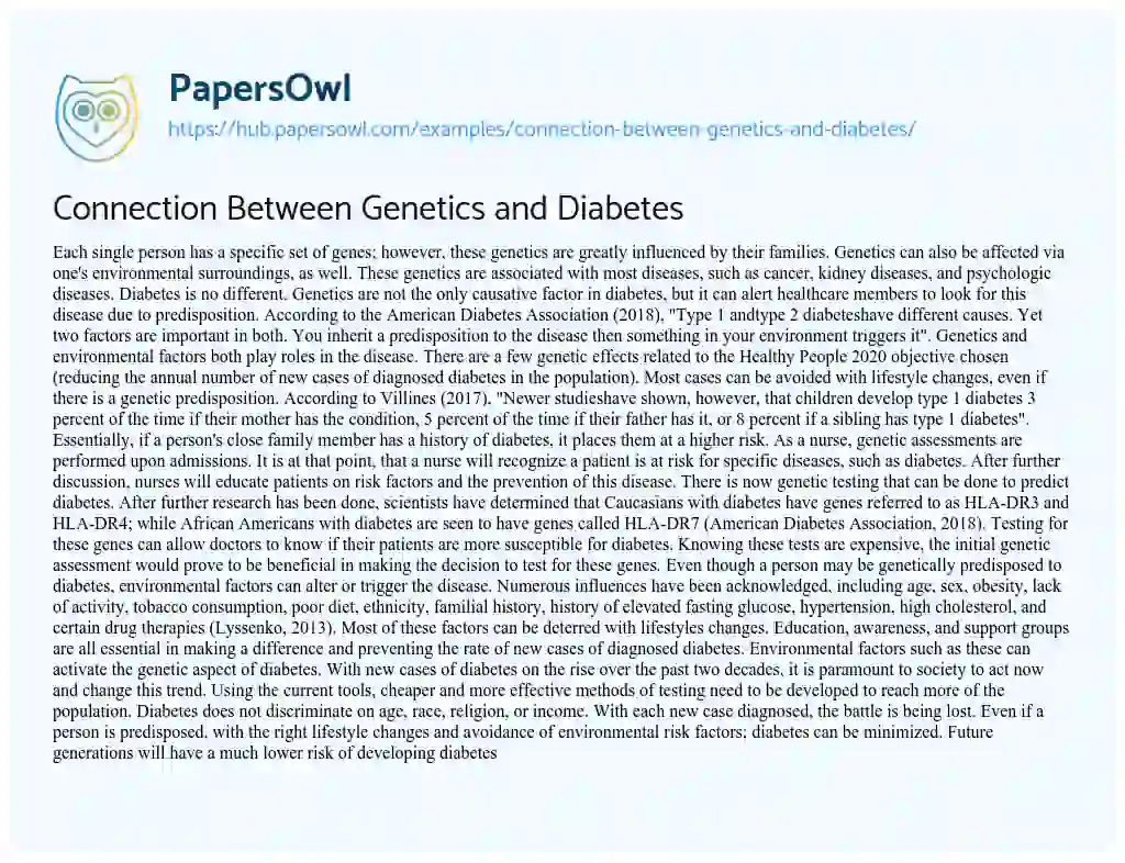 Essay on Connection Between Genetics and Diabetes